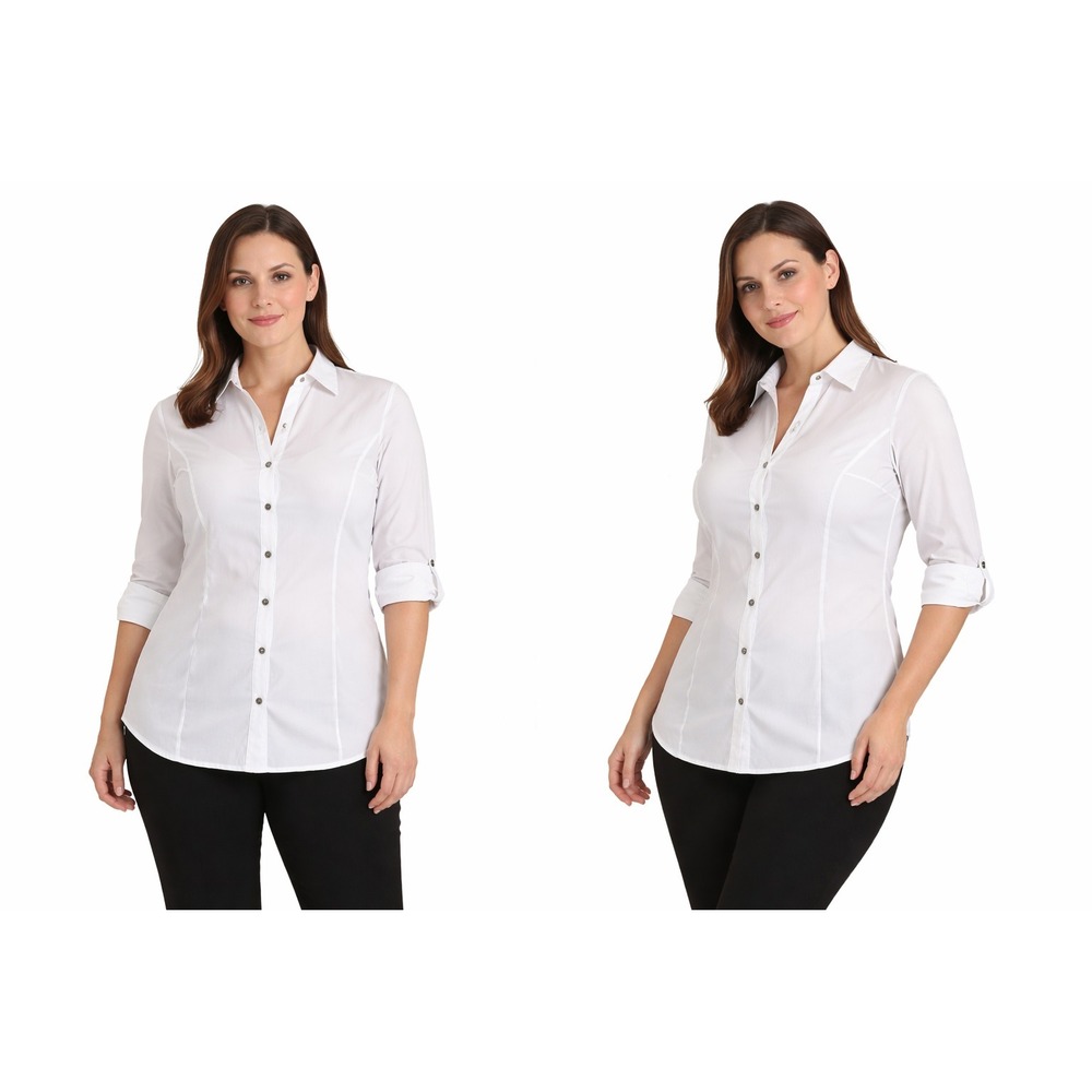 Adrienne Vittadini Women Blouse Size XL White Button Front Classic Quiet Luxury